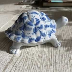 Vintage Porcelain Andrea by Sadek Blue & White Turtle Piggy Bank